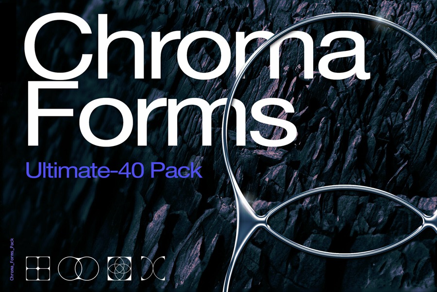 120个新未来主义抽象艺术酸性镀铬形状3D色彩效果包PSD样机模板+PNG素材 Chroma Forms Ultimate 40 Pack 图标素材 第1张
