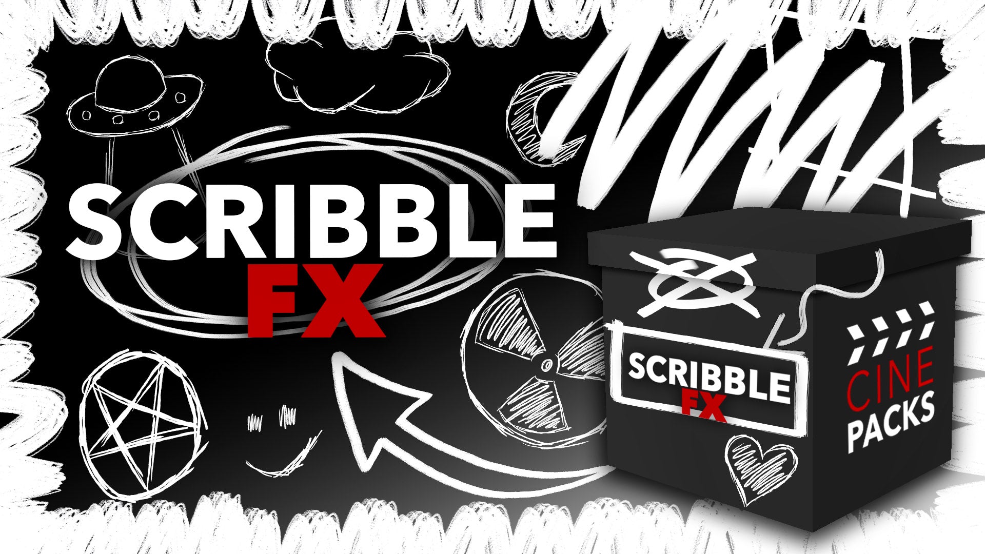 CinePacks – Scribble FX 300多个多彩手绘涂鸦粗糙垃圾美学字母标记线条包装形状框架视频素材 图片素材 第1张