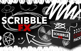 CinePacks – Scribble FX 300多个多彩手绘涂鸦粗糙垃圾美学字母标记线条包装形状框架视频素材
