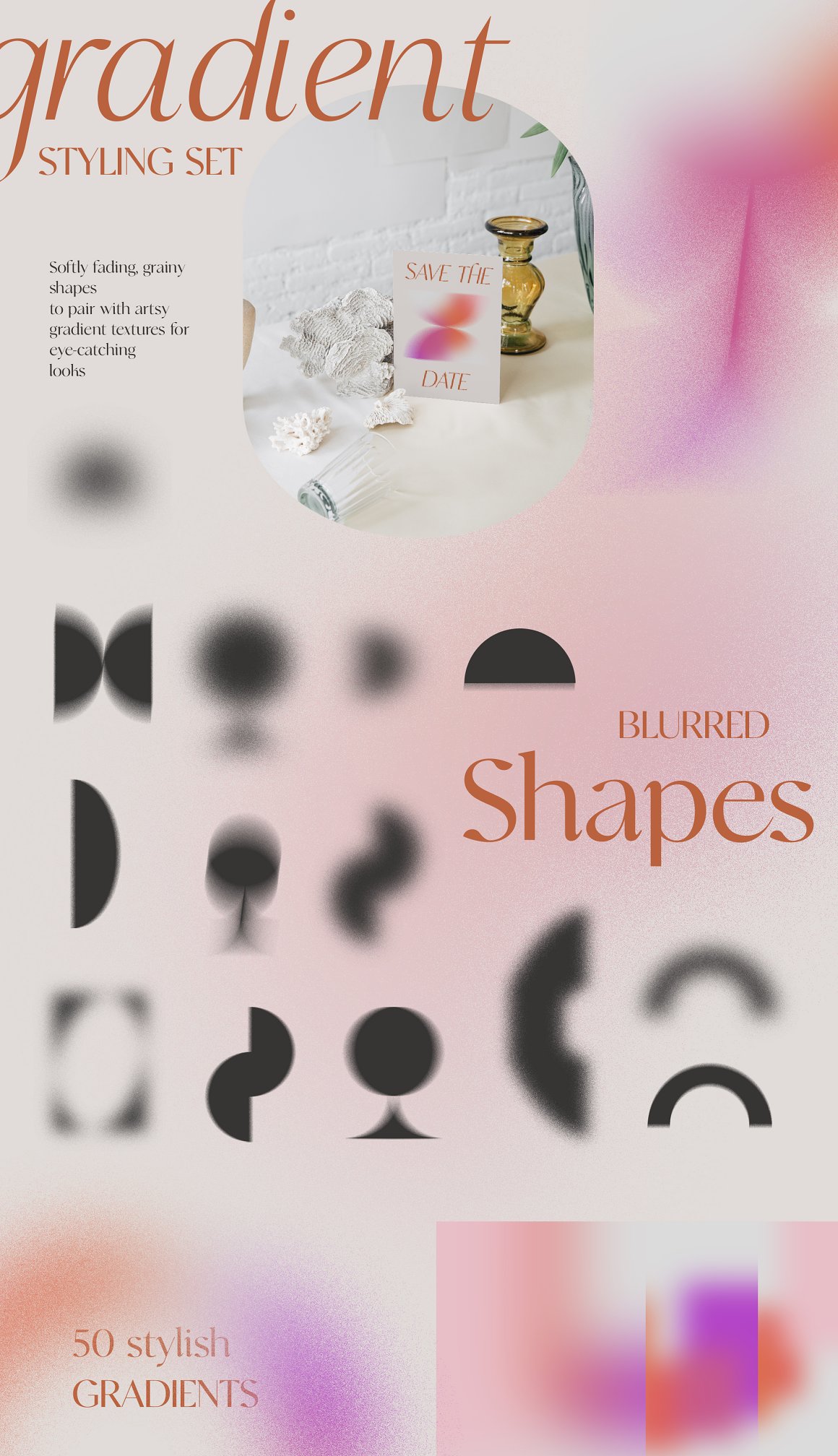 LARAS 抽象几何扭曲彩色渐变纹理拼贴元素海报设计背景PNG素材 Gradient Texture Collage Bundle 图片素材 第6张