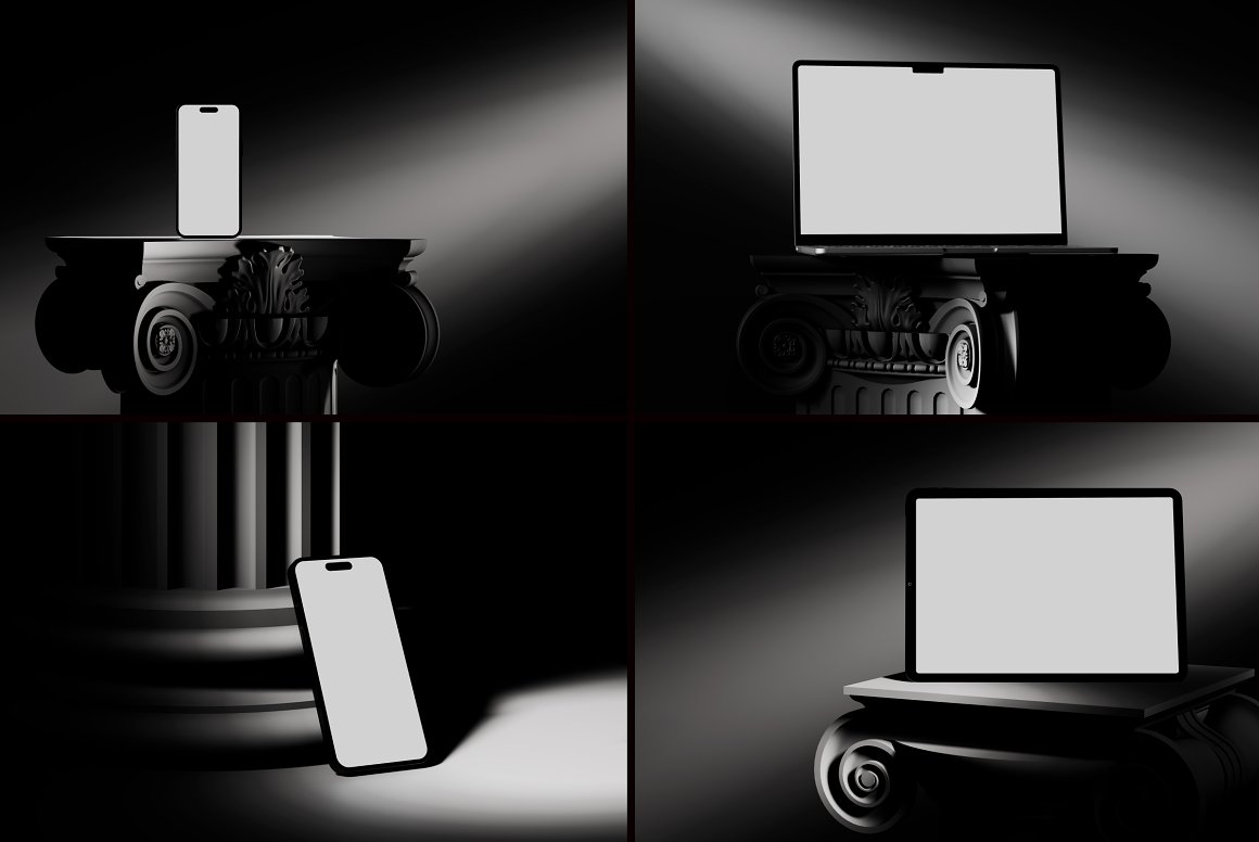 黑暗极简风格质感苹果笔记本电脑手机显示器屏幕UI设计展示PSD样机套装 Ancient Future | Apple Device Mockup . 第3张