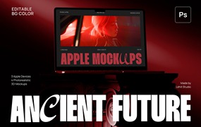 黑暗极简风格质感苹果笔记本电脑手机显示器屏幕UI设计展示PSD样机套装 Ancient Future | Apple Device Mockup