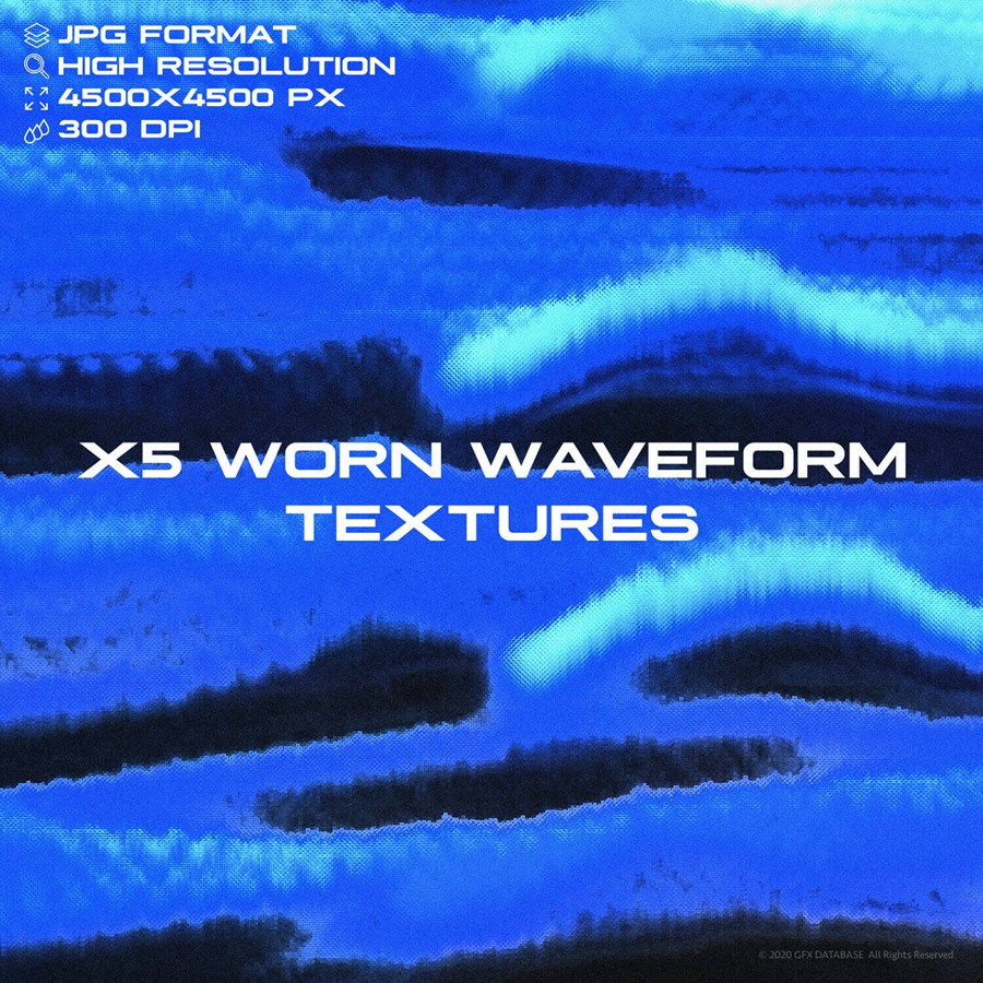 GFXDATABASE 复古的90年代艺术感波形纹理 X5 Worn Waveform Textures 图片素材 第1张