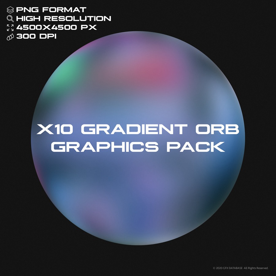 GFXDATABASE 高分辨率独特混合圆形渐变球形叠加图片素材 X10 Gradient Orb Graphics 图片素材 第1张
