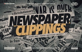 Indieground 155个复印旧报纸手工切割艺术排版剪纸拼贴PNG素材 NEWSPAPER CLIPPINGS