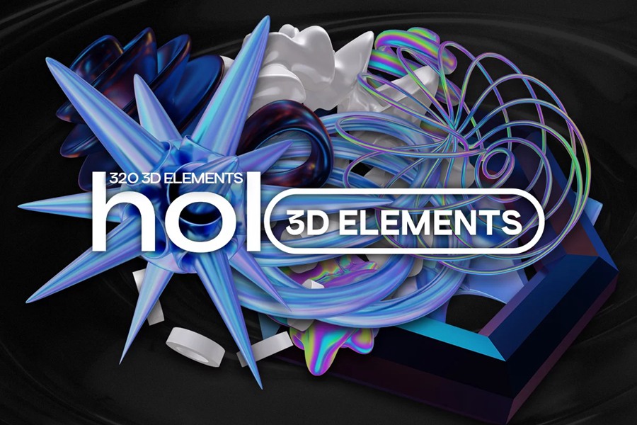 3D渐变科幻立体抽象艺术全息糖果色金属虹彩弥散光几何流体方块图形PNG免扣设计元素 Holo 3D - 320 3D Elements . 第1张