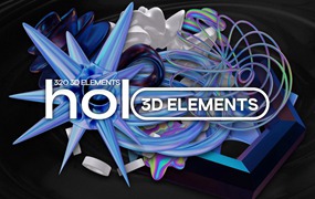 3D渐变科幻立体抽象艺术全息糖果色金属虹彩弥散光几何流体方块图形PNG免扣设计元素 Holo 3D - 320 3D Elements