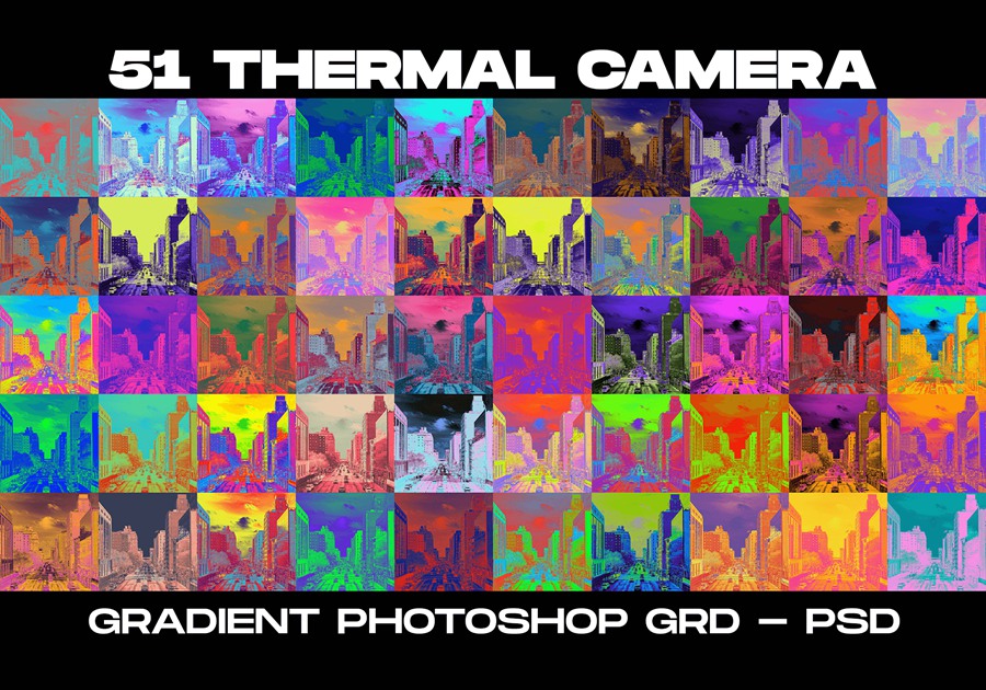 50个霓虹渐变梯度热像仪PSD样机模板 Thermal Camera 样机素材 第3张