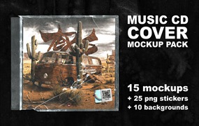 复古划痕做旧塑料音乐CD封面贴纸PSD样机包 Music CD Cover MOCKUP PACK