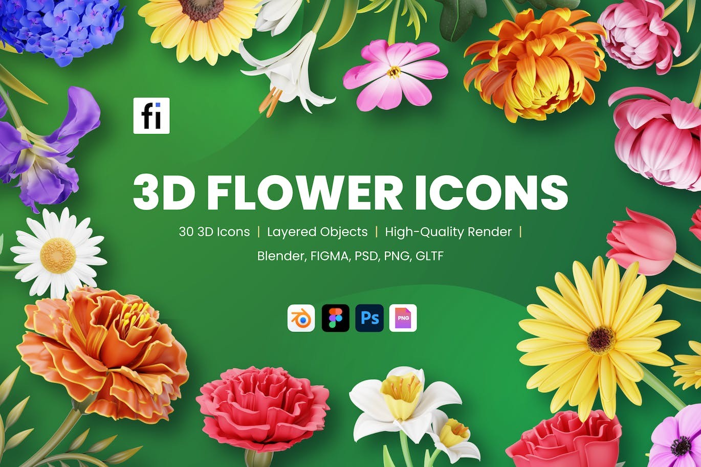 30个花卉3D图标， FIG GLTF Blend PSD格式 图标素材 第1张