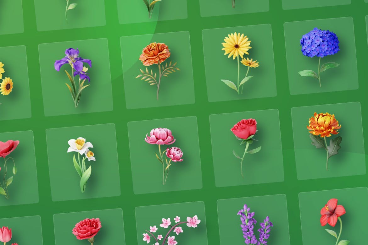 30个花卉3D图标， FIG GLTF Blend PSD格式 图标素材 第3张