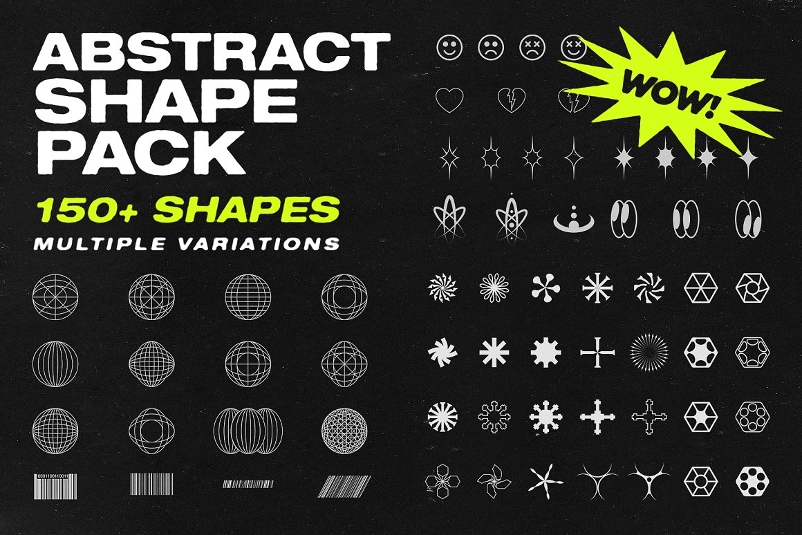 165个新潮酸性抽象暗黑机能杀手元素几何形状图标图形包 Abstract Shape Pack 图片素材 第1张