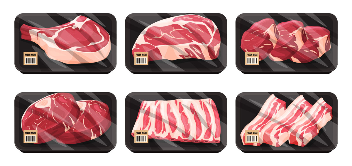 6款冷冻猪肉牛肉牛排插图矢量素材 图片素材 第1张
