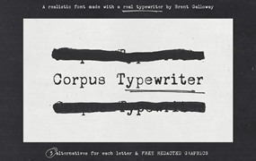 复古做旧喷墨手写打字机效果品牌Logo标题衬线英文字体素材 Corpus Typewriter Font