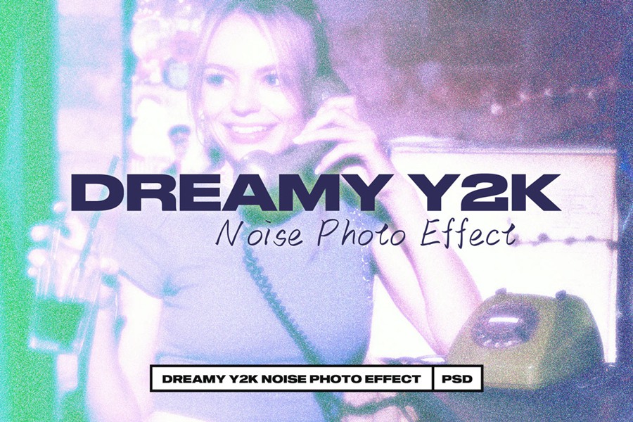 梦幻复古颗粒怀旧Y2K图像老照片胶片做旧影印滤镜PSD样机特效模板 Dreamy Y2K Noise Photo Effect . 第1张