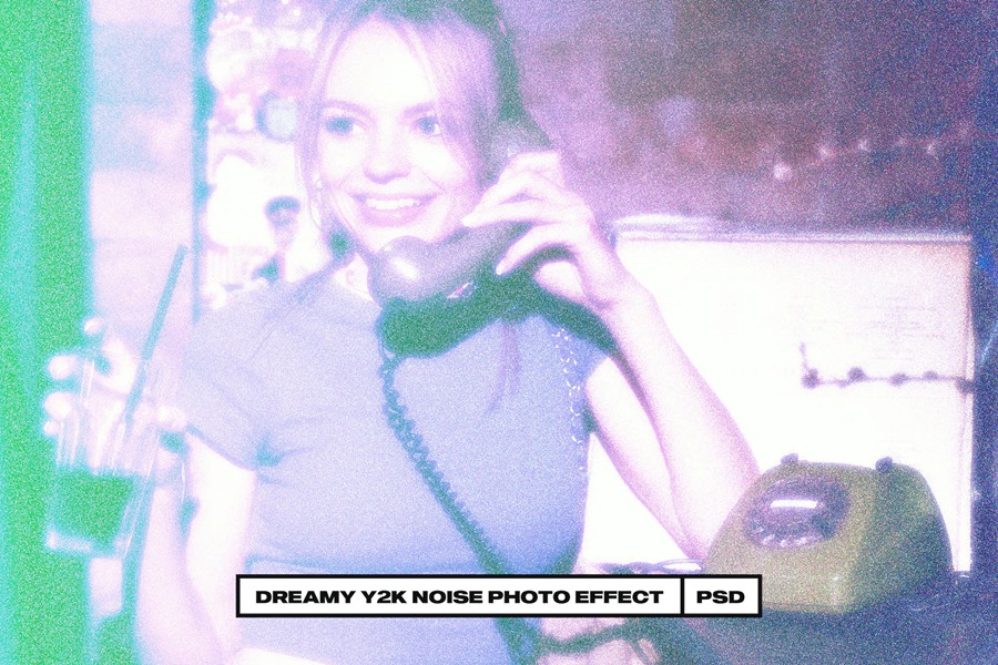 梦幻复古颗粒怀旧Y2K图像老照片胶片做旧影印滤镜PSD样机特效模板 Dreamy Y2K Noise Photo Effect . 第2张