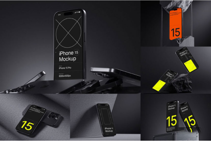 16款工业黑化风苹果手机iPhone 15 Pro屏幕演示效果图PSD样机模板 I-Mockups: iPhone 15 Pro . 第1张