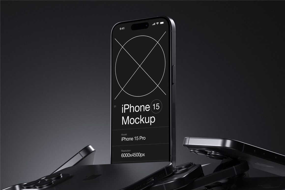 16款工业黑化风苹果手机iPhone 15 Pro屏幕演示效果图PSD样机模板 I-Mockups: iPhone 15 Pro . 第3张
