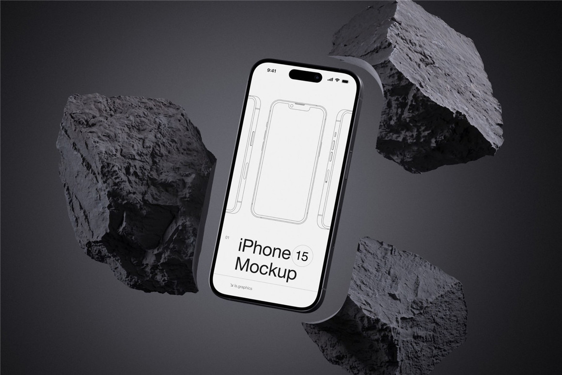 16款工业黑化风苹果手机iPhone 15 Pro屏幕演示效果图PSD样机模板 I-Mockups: iPhone 15 Pro . 第4张