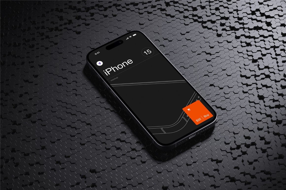 16款工业黑化风苹果手机iPhone 15 Pro屏幕演示效果图PSD样机模板 I-Mockups: iPhone 15 Pro . 第9张