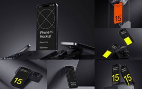 16款工业黑化风苹果手机iPhone 15 Pro屏幕演示效果图PSD样机模板 I-Mockups: iPhone 15 Pro