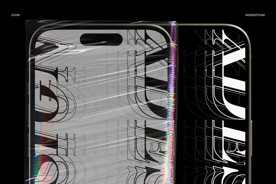 潮流品牌VI设计全息快递气泡包装袋名片iPhone 15 Pro展示贴图PSD样机模板 Holographic Brand Identity Mockups . 第7张