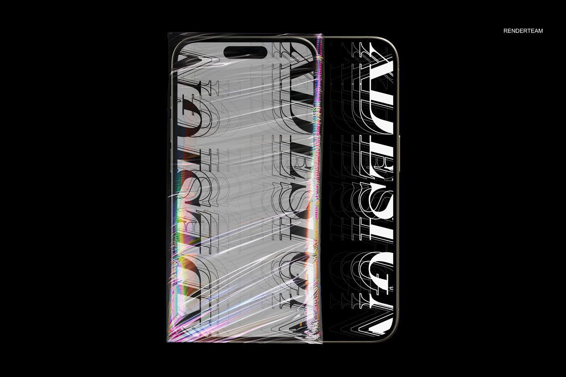 潮流品牌VI设计全息快递气泡包装袋名片iPhone 15 Pro展示贴图PSD样机模板 Holographic Brand Identity Mockups . 第13张
