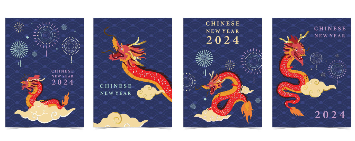 20款2024新年元旦春节红色喜庆海报背景插图 . 第7张