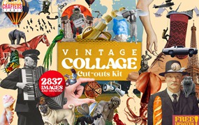 2837个复古手工剪裁拼贴艺术定格杂志人物植物动物背景PNG素材包 Craftsy Crafters Vintage Collage Kit 2837+ Elements