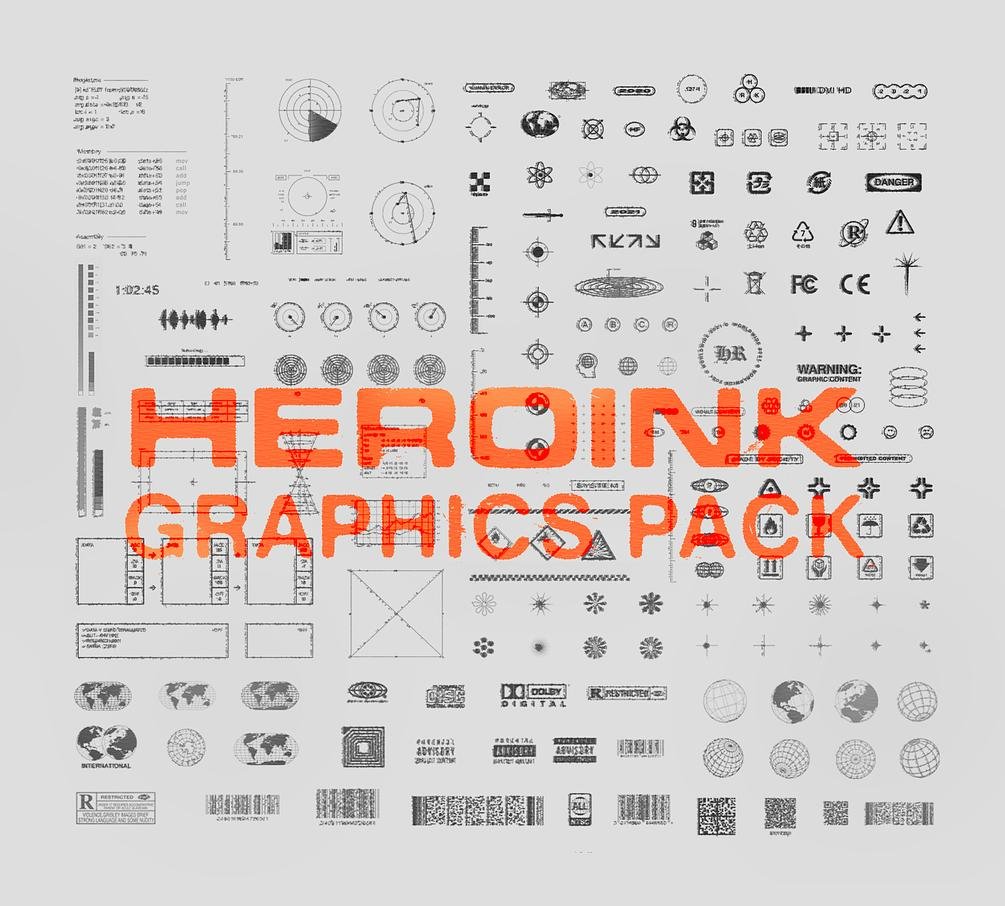 HEROINK 180个矢量赛博朋克科研图形撕纸纹理灰尘叠加纹理包 图片素材 第1张