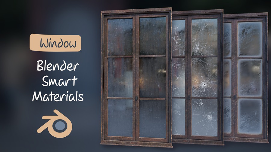 Blender预设-雨珠滴落玻璃窗户上模型 Blender Smart Materials – Window Procedural Water Drops 插件预设 第1张