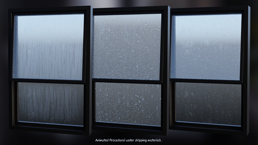 Blender预设-雨珠滴落玻璃窗户上模型 Blender Smart Materials – Window Procedural Water Drops 插件预设 第3张