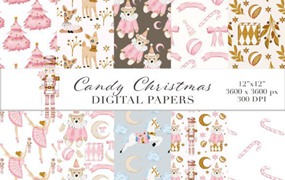 10款圣诞节粉色糖果风格高品质JPG/PNG图案