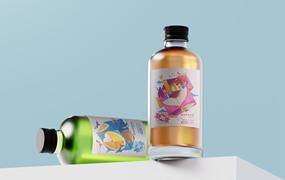 5款玻璃磨砂质感果汁瓶包装设计样机PSD模板