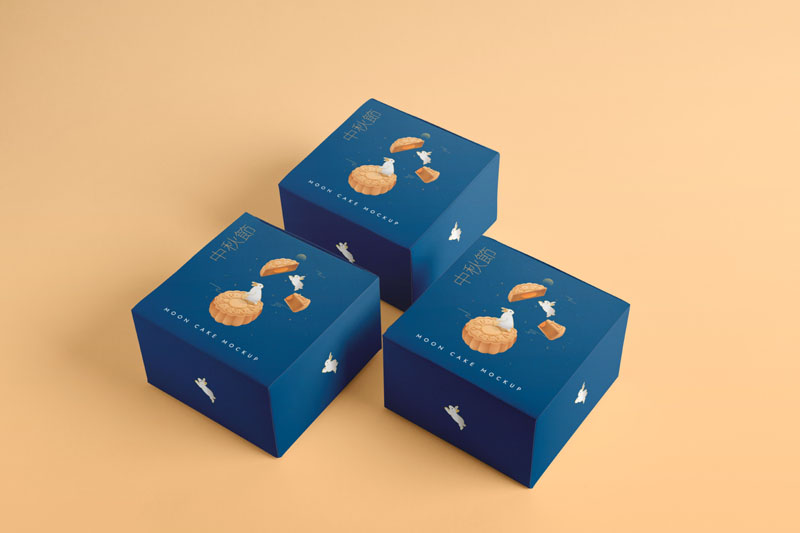28款中秋节月饼礼盒包装印花vi提案效果智能贴图样机psd素材 样机素材 第3张