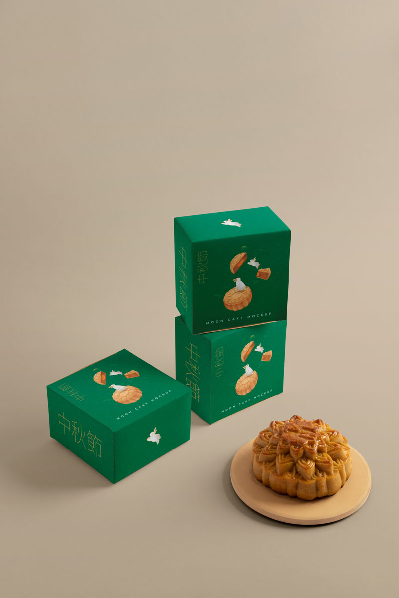28款中秋节月饼礼盒包装印花vi提案效果智能贴图样机psd素材 样机素材 第5张