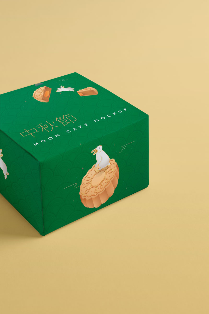 28款中秋节月饼礼盒包装印花vi提案效果智能贴图样机psd素材 样机素材 第10张