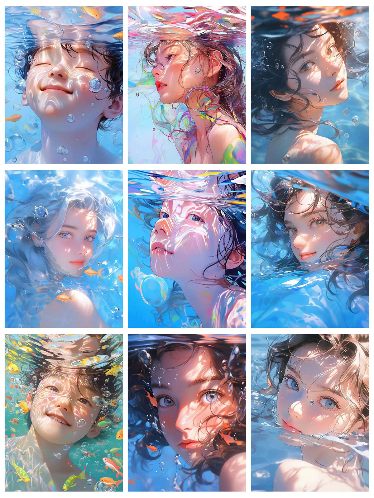 21张Midjourney水下男生女生头像JPG素材 图片素材 第4张