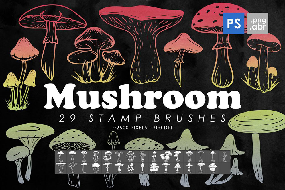 29款蘑菇photoshop笔刷 笔刷资源 第1张