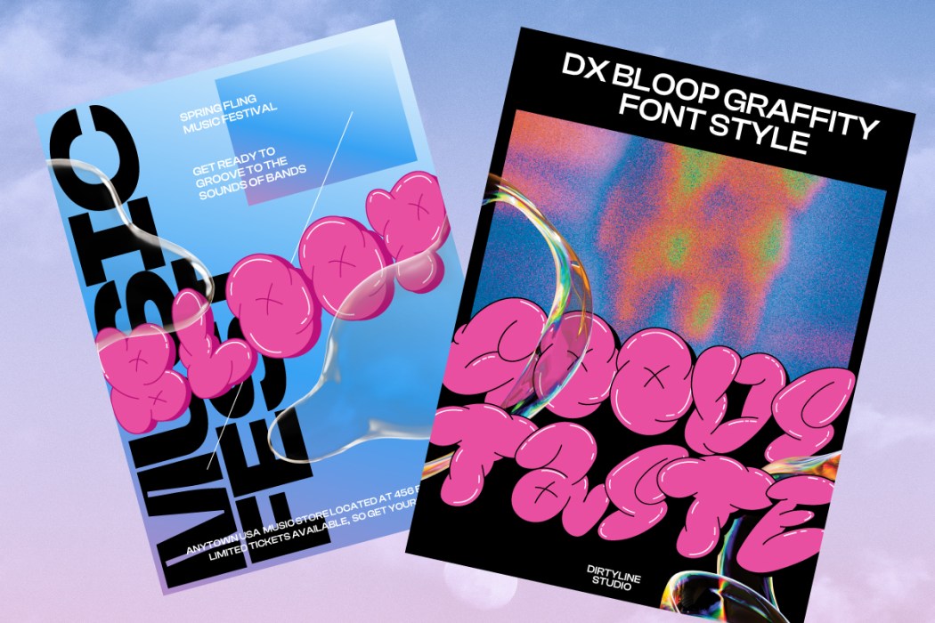 90年代街头涂鸦艺术复古y2k酸性卡通气泡胖乎乎英文字体安装包 Dx Bold Free Font 设计素材 第4张