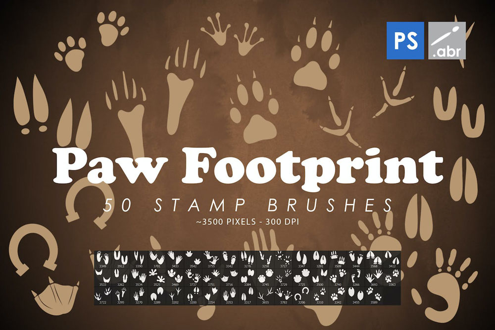 50款人物动物脚印爪印photoshop笔刷 笔刷资源 第1张
