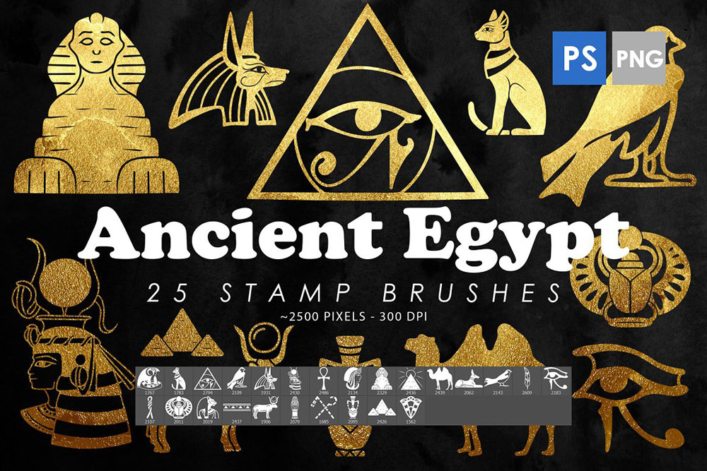 25款古埃及图案和符号Photoshop笔刷 笔刷资源 第1张