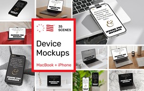 35款高级苹果iPhone 15 Pro手机MacBook笔记本电脑屏幕演示PSD样机模板 Device Mockups – iPhone and MacBook