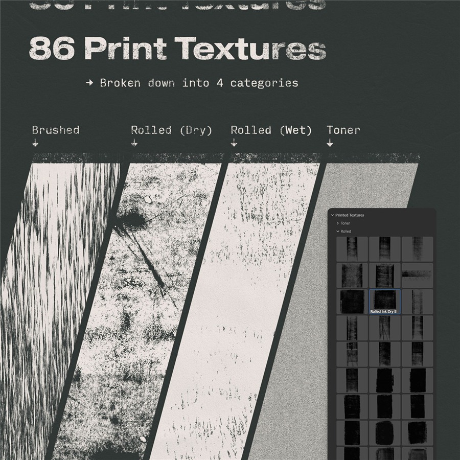 潮流做旧粗糙颗粒油墨打印纹理标签动作PS设计素材工具包 Printed Textures bracken . 第5张