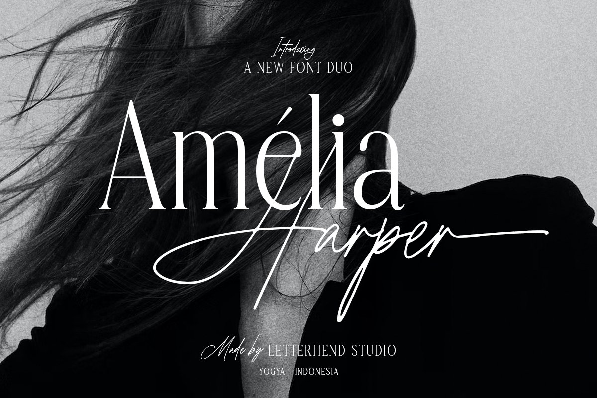 英文字体：复古优雅品牌时尚优雅杂志海报标题衬线连字英文字体安装包 Amelia Harper Font Duo . 第1张