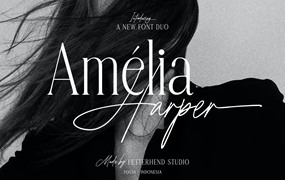 英文字体：复古优雅品牌时尚优雅杂志海报标题衬线连字英文字体安装包 Amelia Harper Font Duo