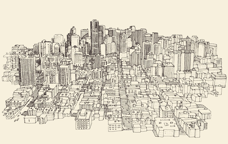 6款欧美城市素描插图矢量素材 图片素材 第3张