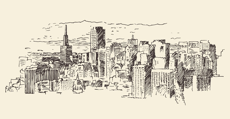 6款欧美城市素描插图矢量素材 图片素材 第5张