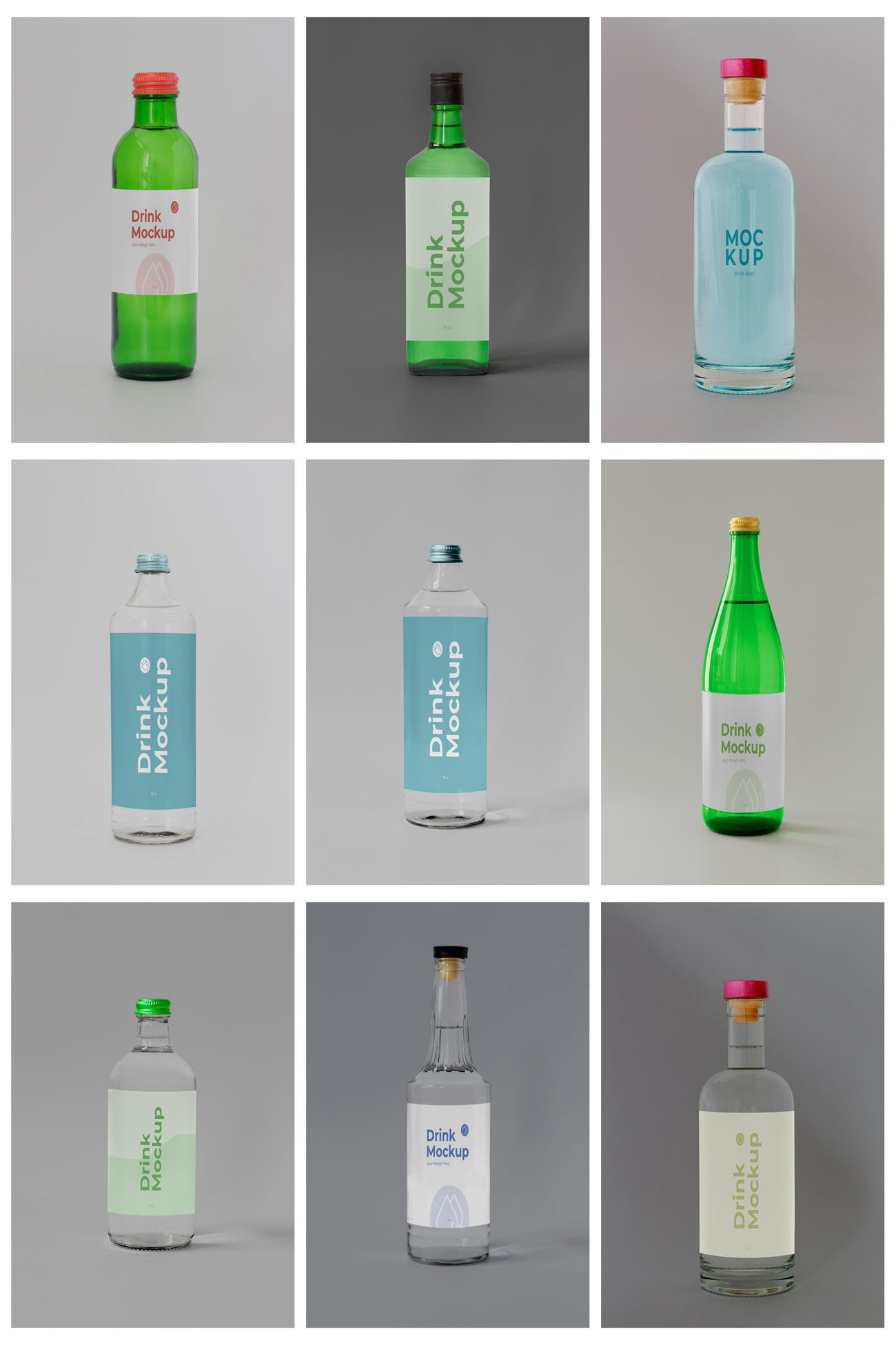 31款玻璃酒瓶果汁饮料瓶包装PSD智能贴图样机 样机素材 第5张