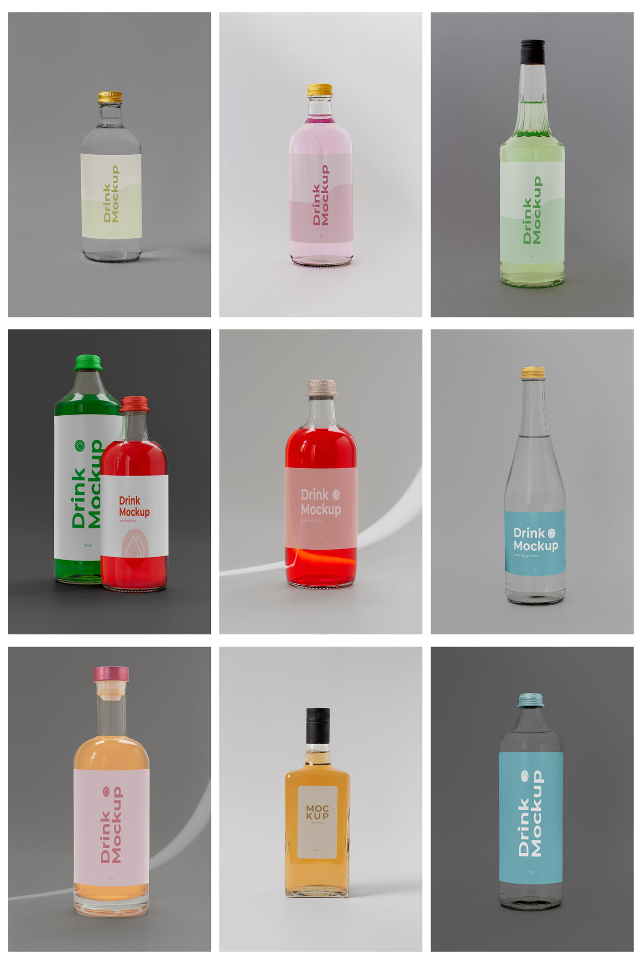 31款玻璃酒瓶果汁饮料瓶包装PSD智能贴图样机 样机素材 第6张